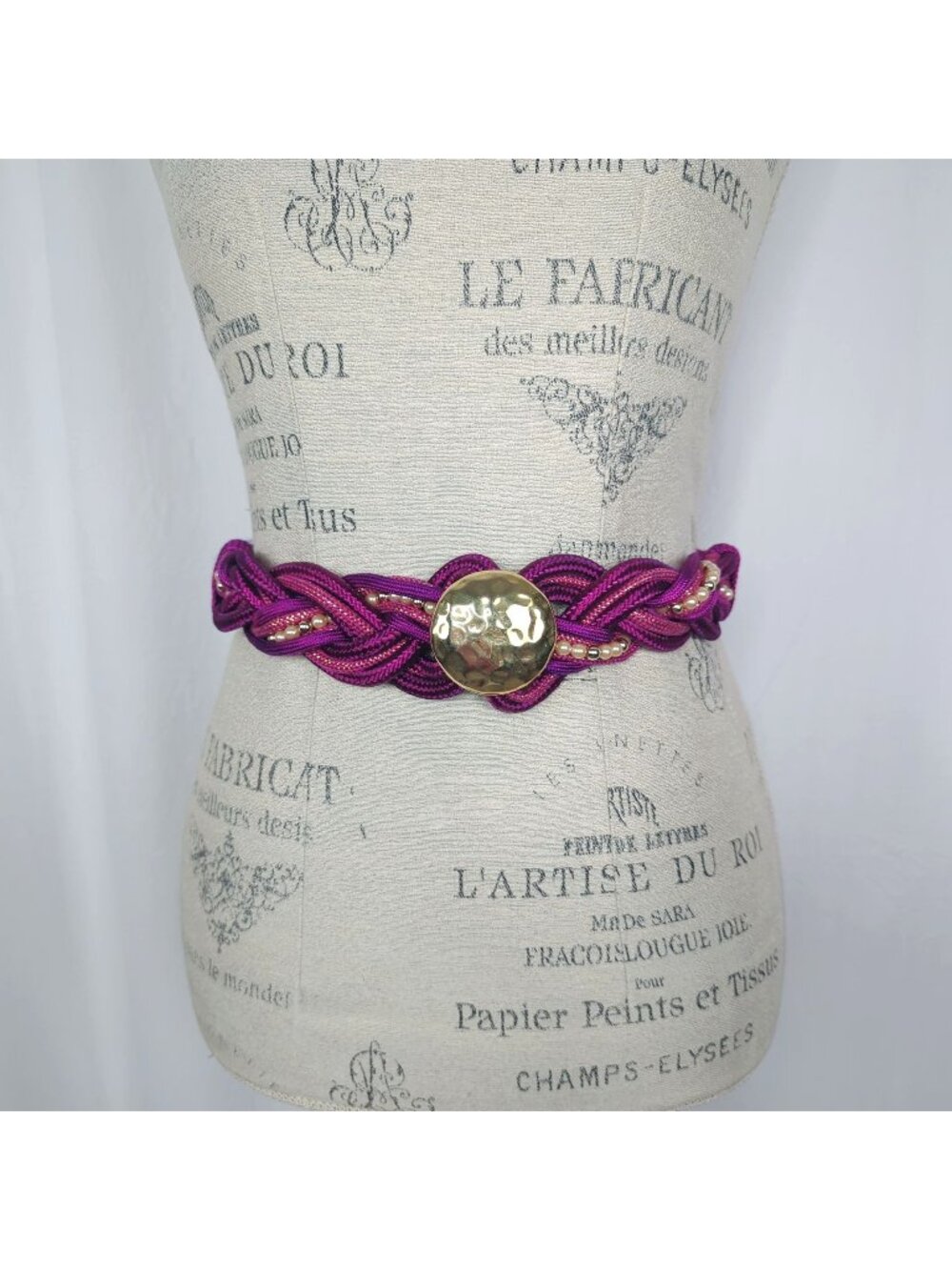 Vintage 90s Purple Rope Belt Small Gold Braided